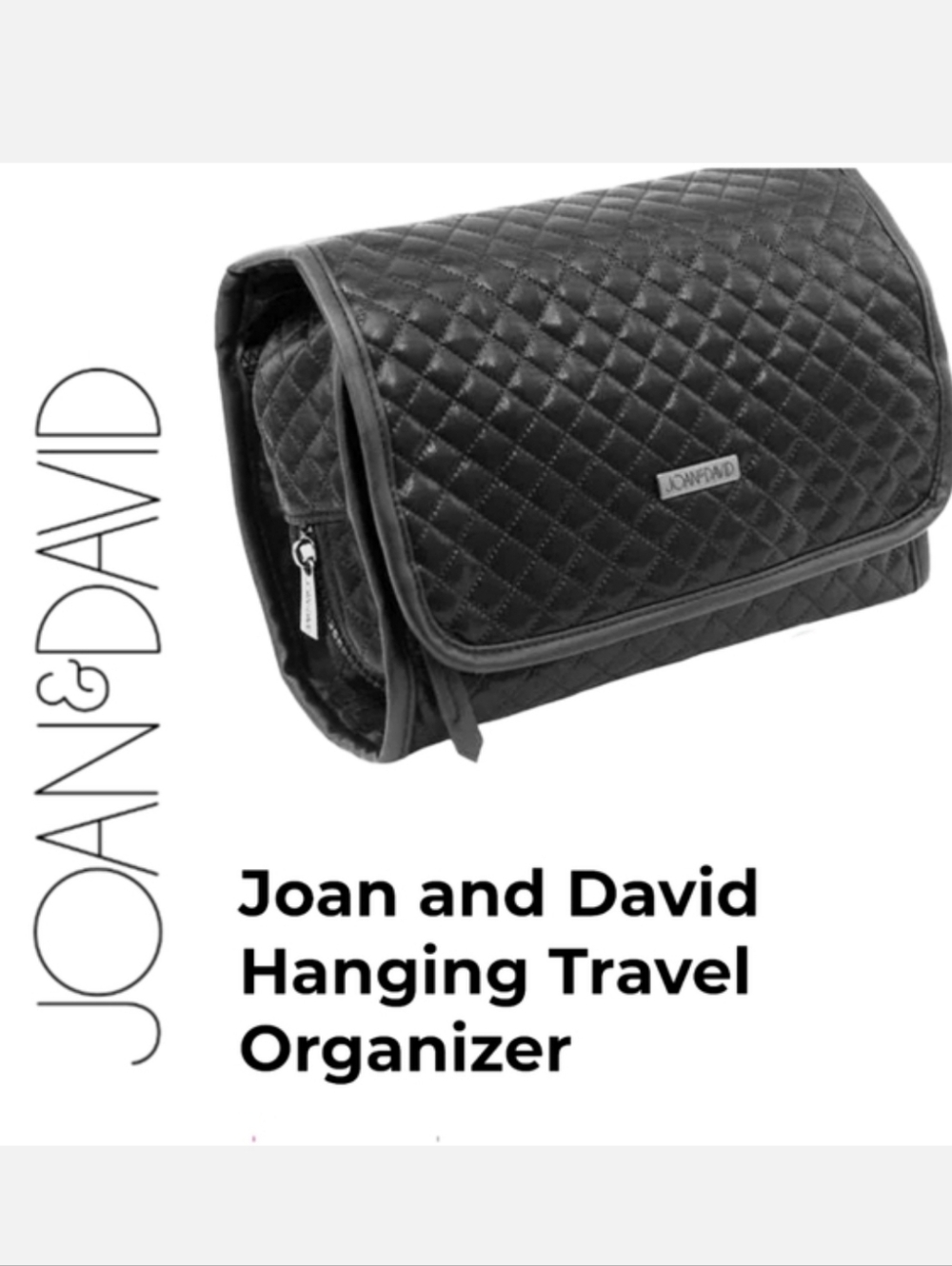 Joan & David Trifold Hanging Travel Accessory Case Black Vegan Leather